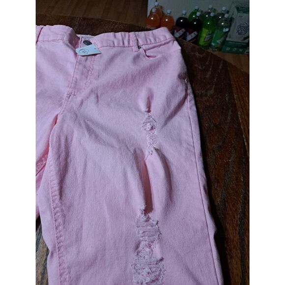 New Size 14 C Est 1946 Pink Distressed High Rise Skinny Denim Jeans with Raw Hem - Picture 6 of 12